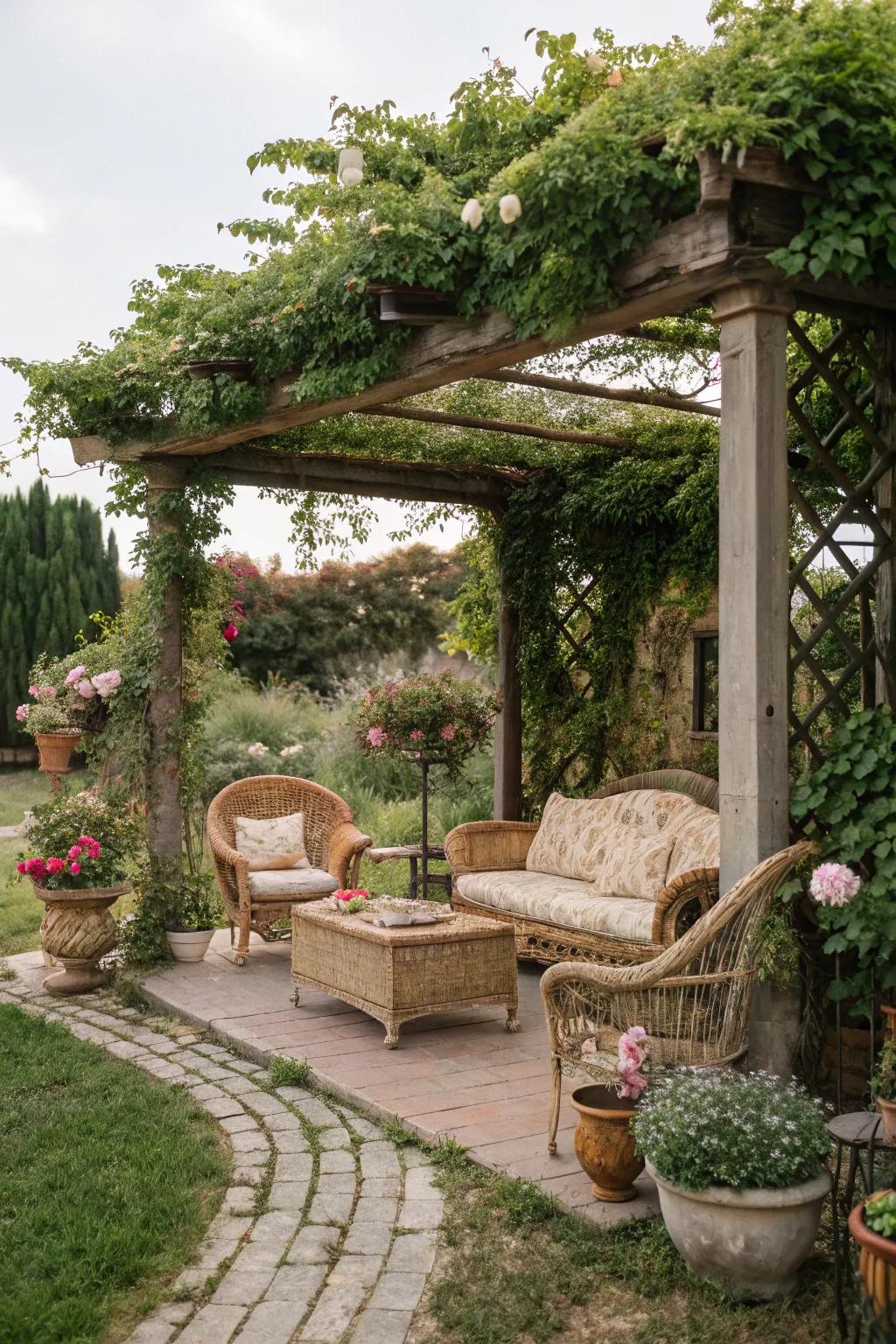 A vintage pergola exudes timeless charm and character.
