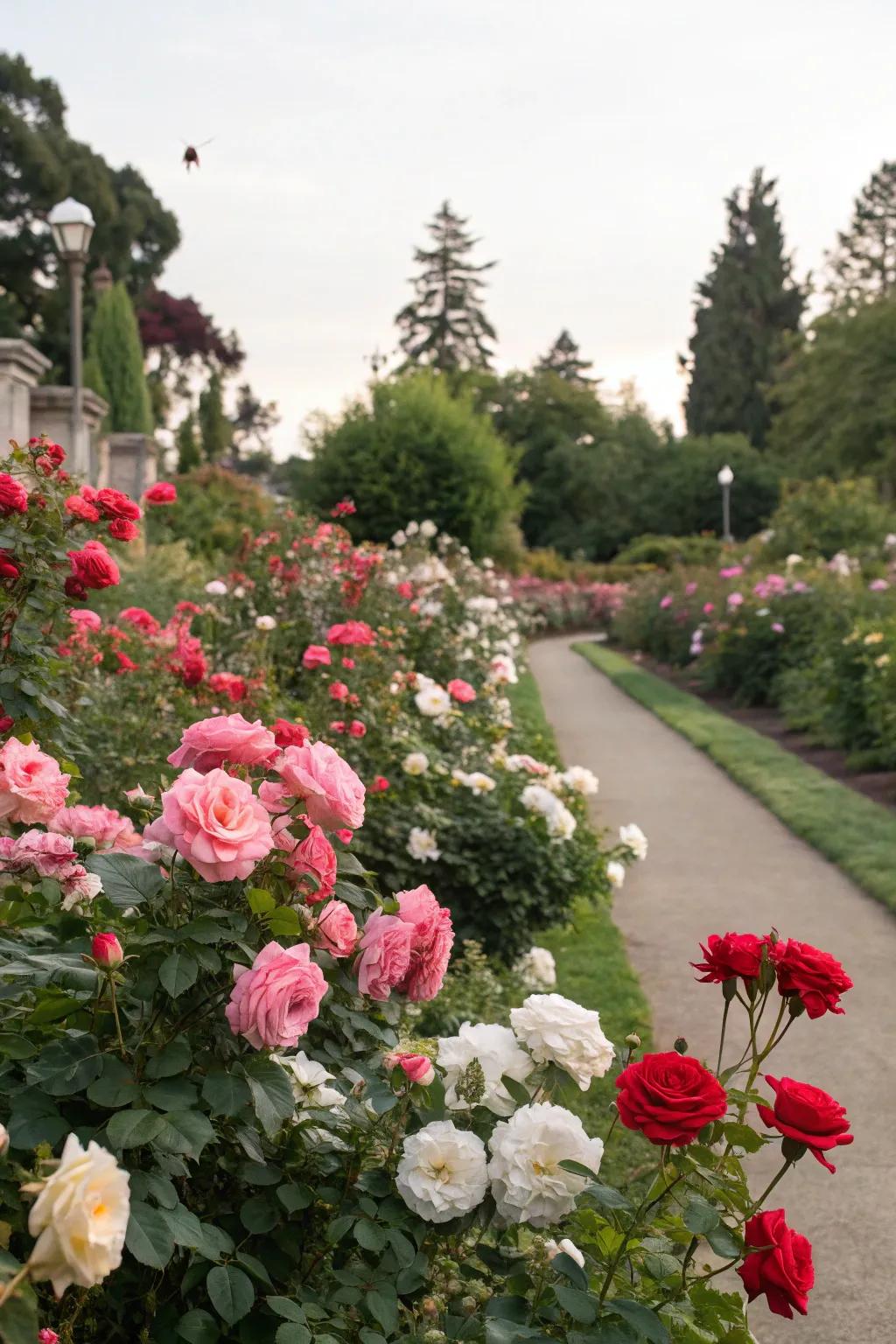 Blooming roses adding vibrant color and intoxicating fragrance to the garden.