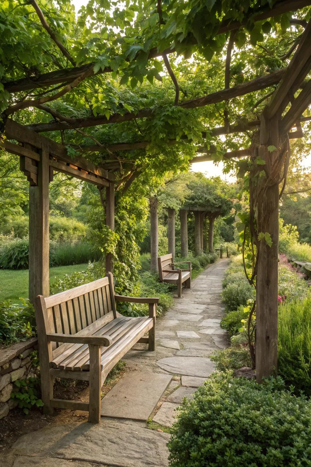 Rustic wood elements blend with nature.