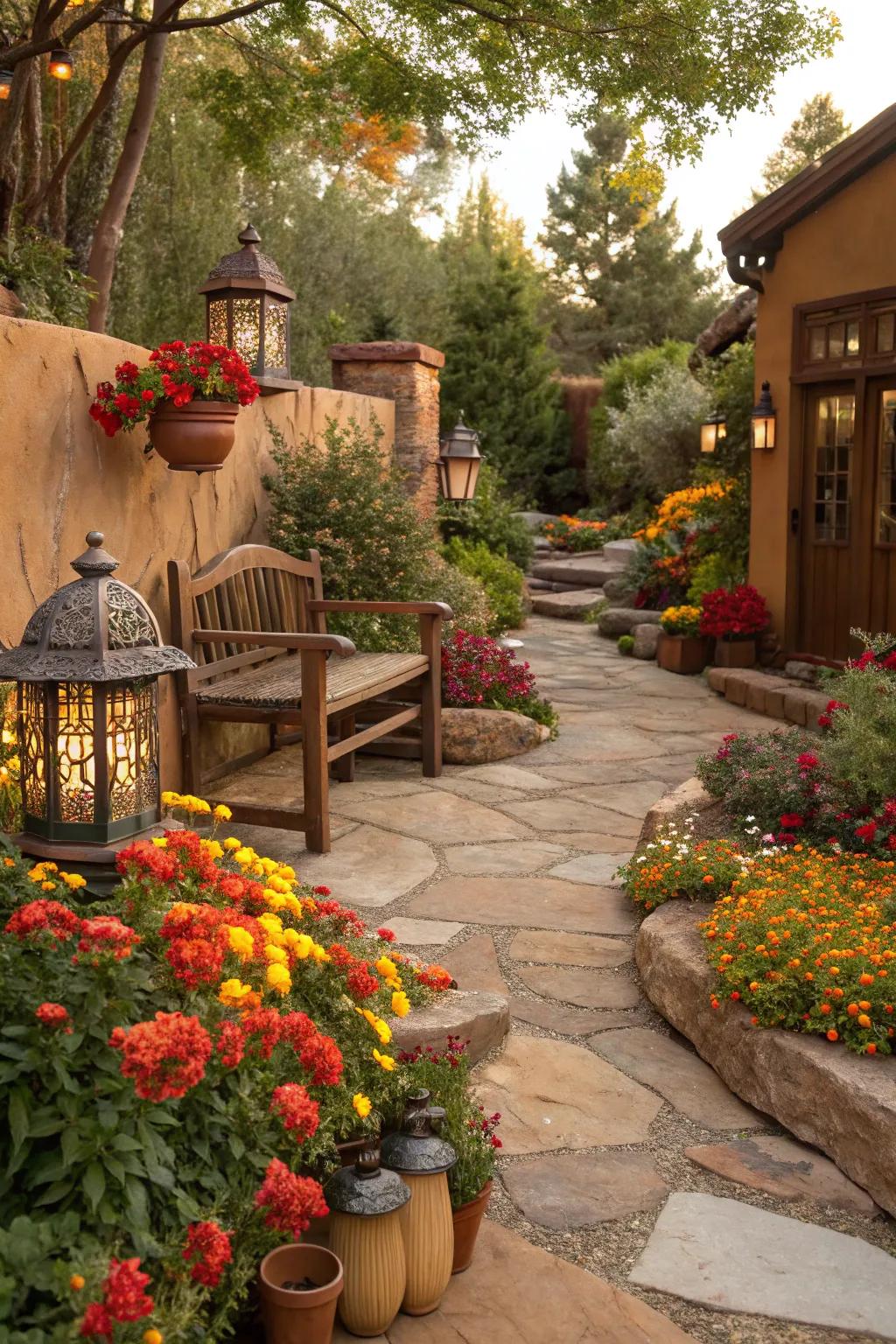 Warm earth tones create a cozy and inviting garden.
