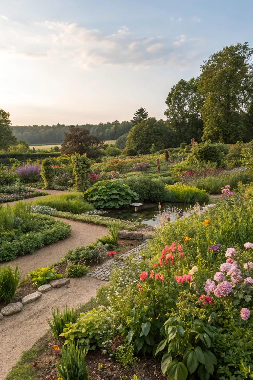 Naturalistic plant groupings create an organic feel.