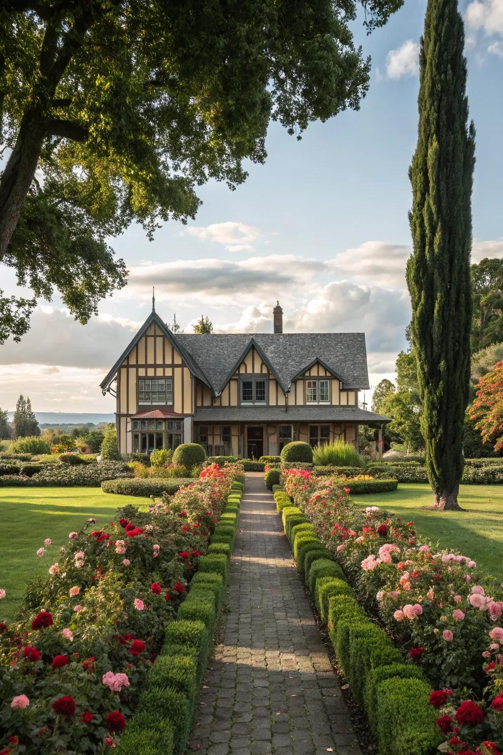 Thoughtful landscaping highlights the architectural beauty of gables.