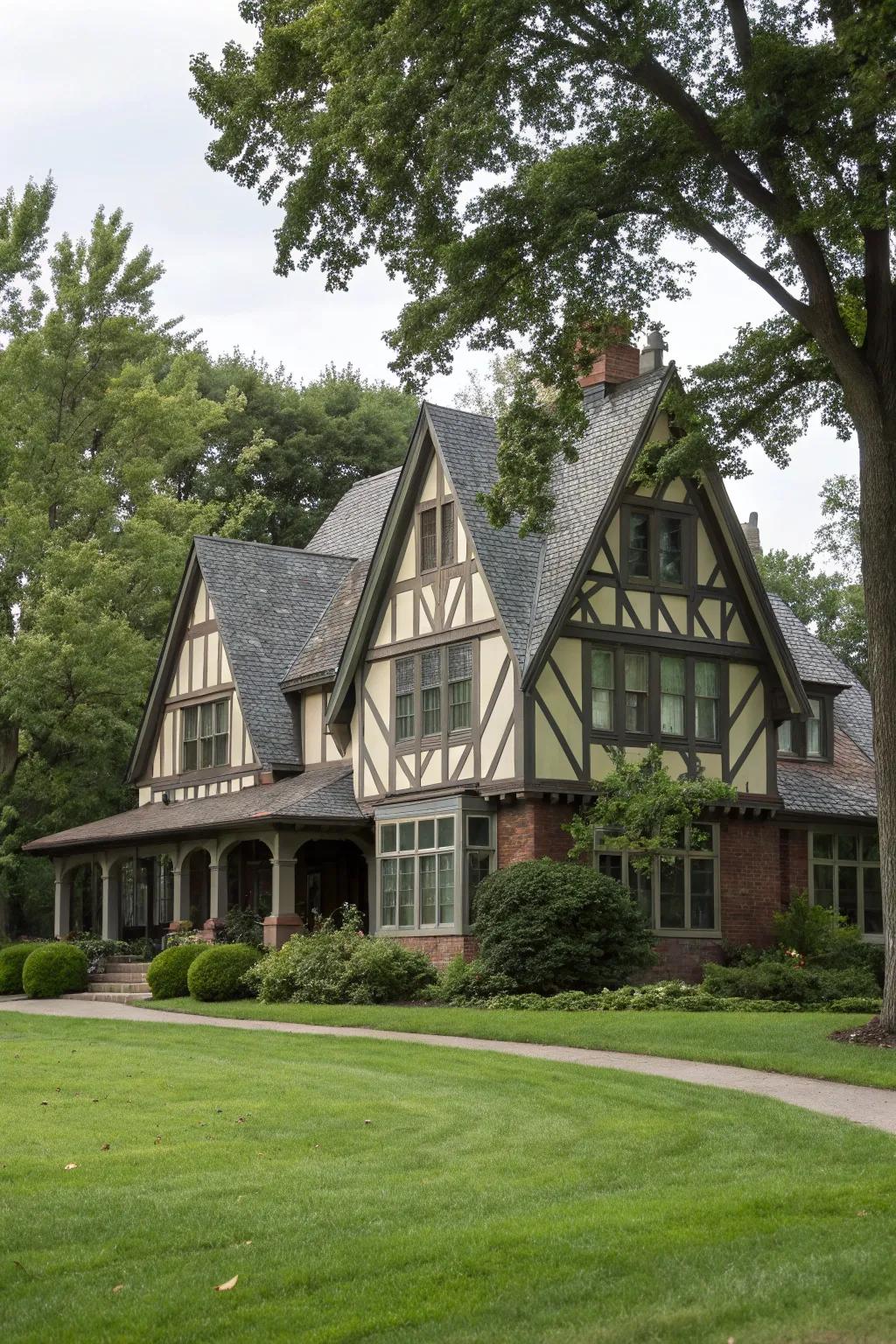 Cross gables add depth and complexity to the home's exterior.