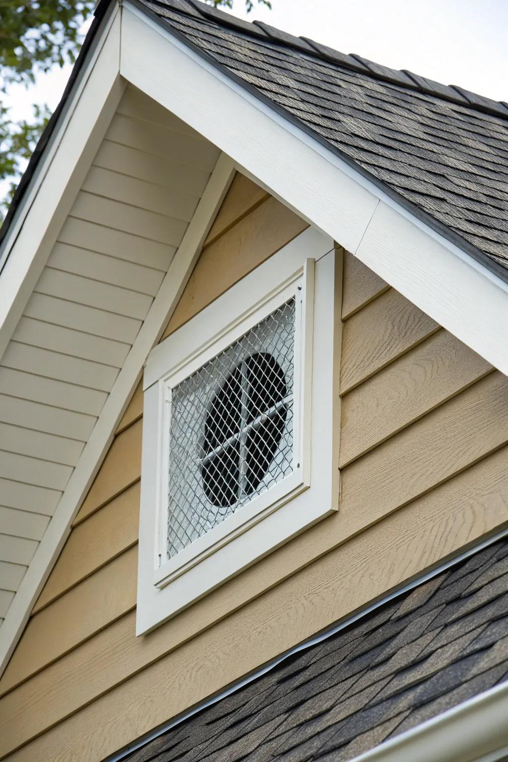 Gable vents enhance ventilation and add architectural detail.