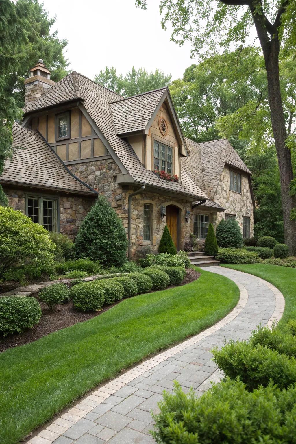 Natural stone accents lend elegance and texture to gable designs.