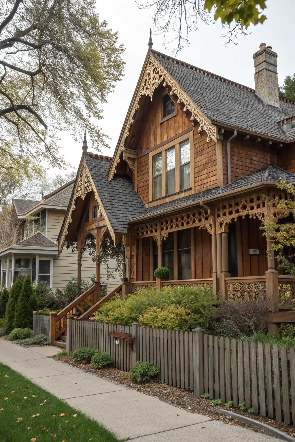 Decorative trim enhances the architectural beauty of gables.