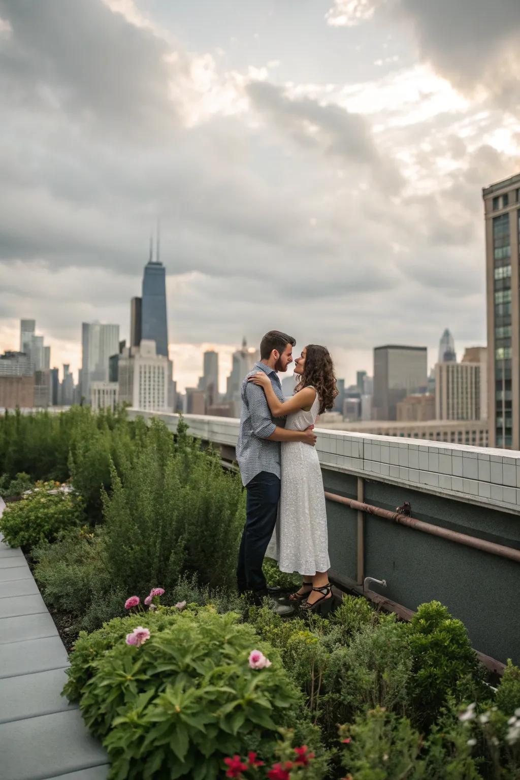 Elevate your photos with a chic rooftop garden setting.