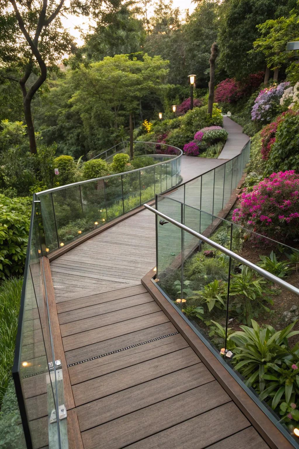 Elevated timber paths with glass railings offer luxury and unobstructed views.