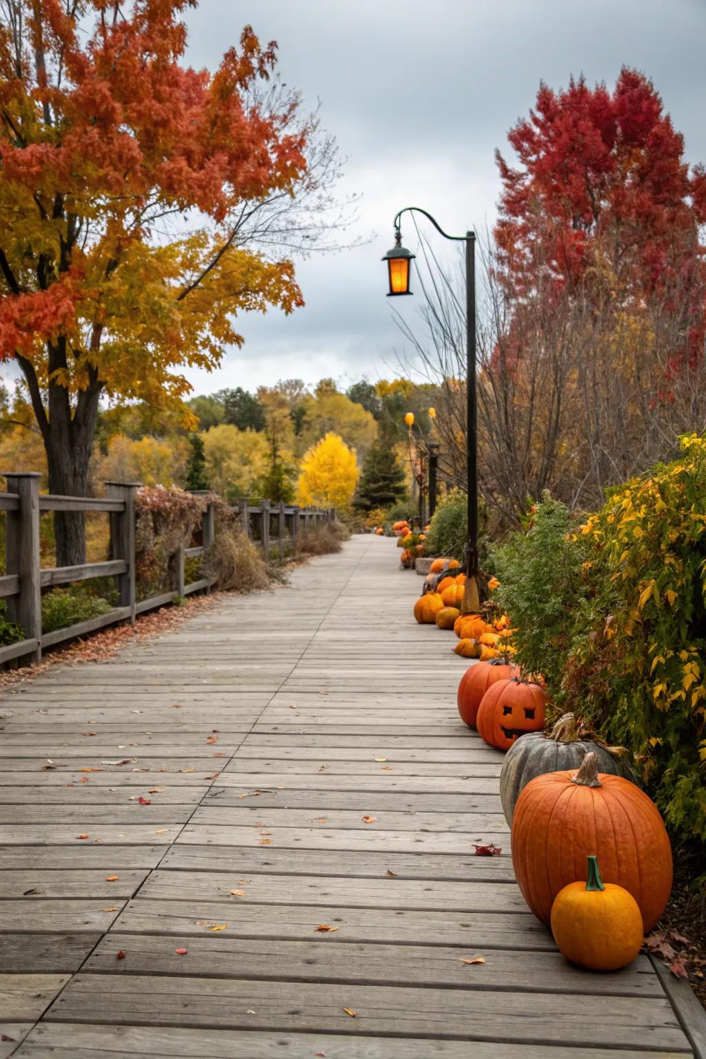 Seasonal decor on timber pathways adds charm throughout the year.