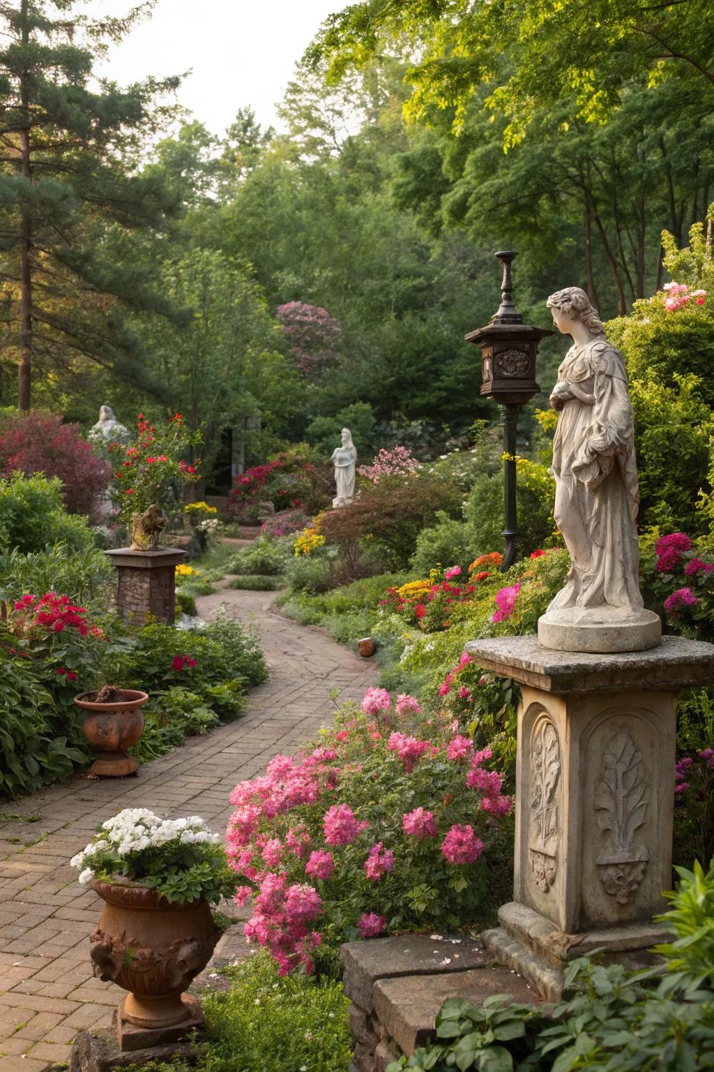 Outdoor art infusing the garden with character and charm.