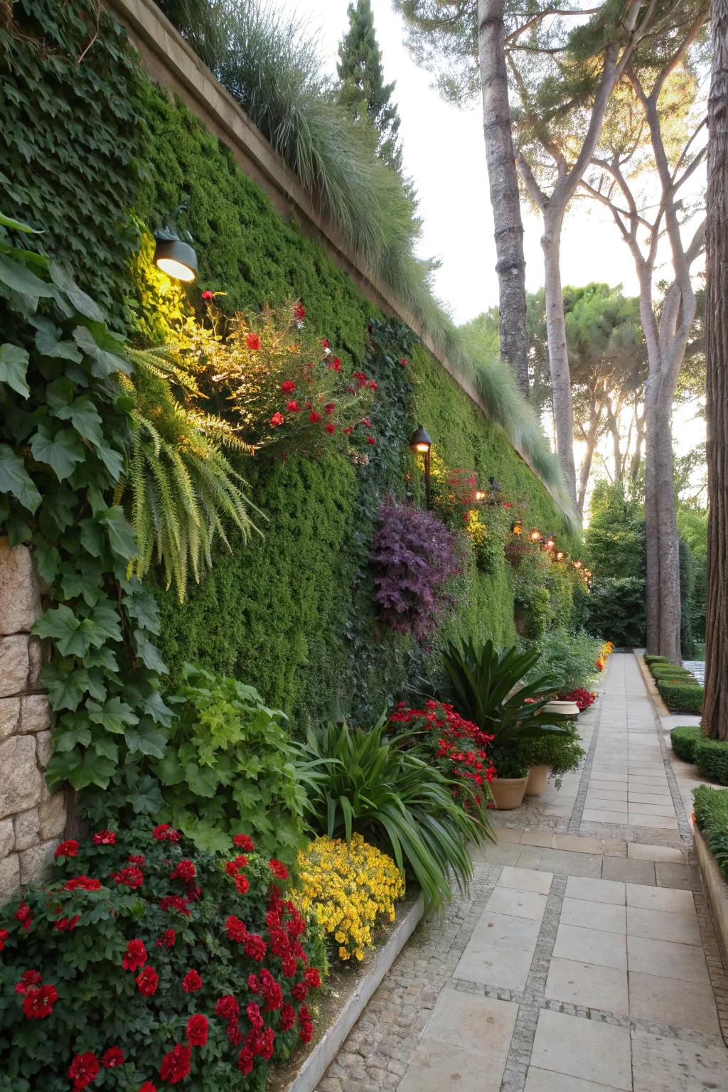 A vibrant green wall providing beauty and privacy.