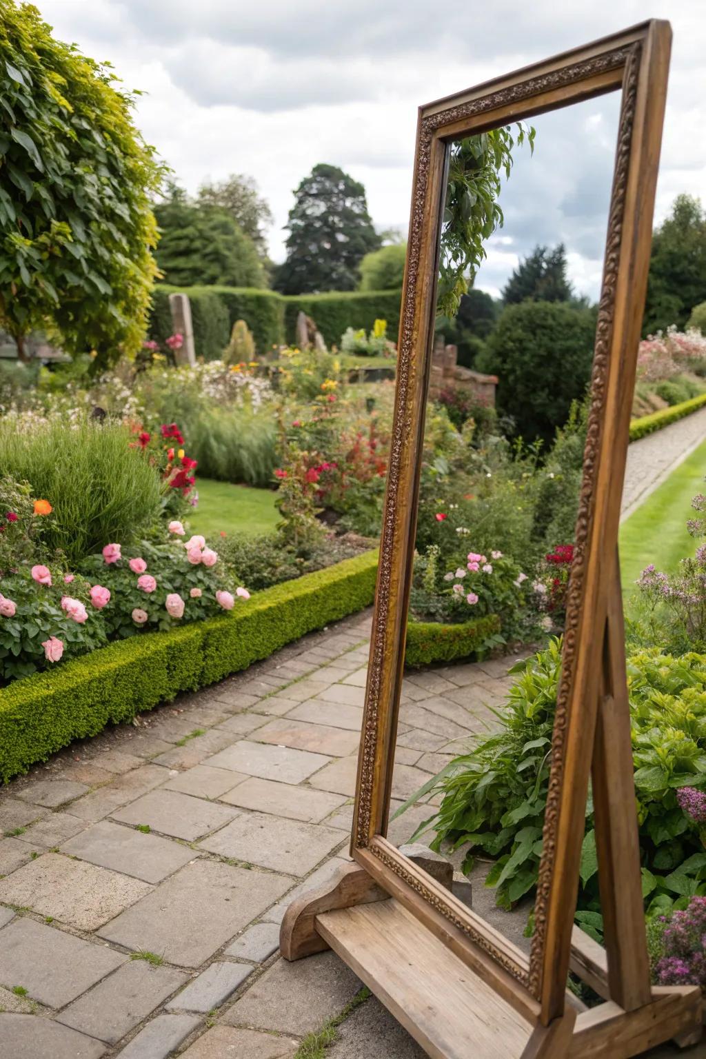 Mirrors cleverly used to make a garden feel larger.