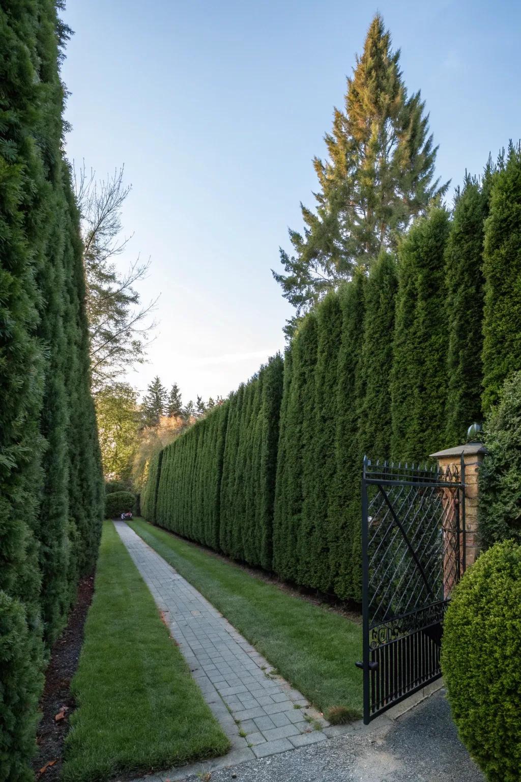 Evergreen hedges providing a natural privacy screen
