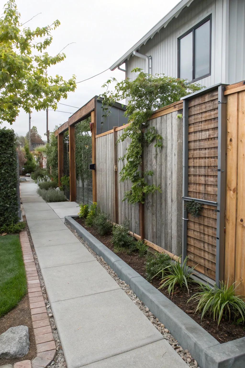 A stylish privacy barrier using mixed materials