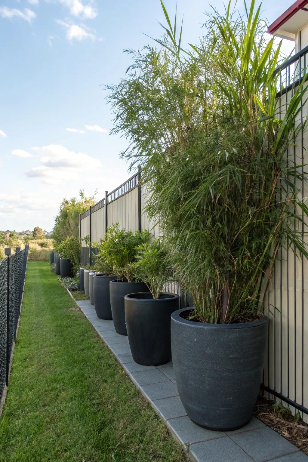 Tall potted plants offering instant privacy
