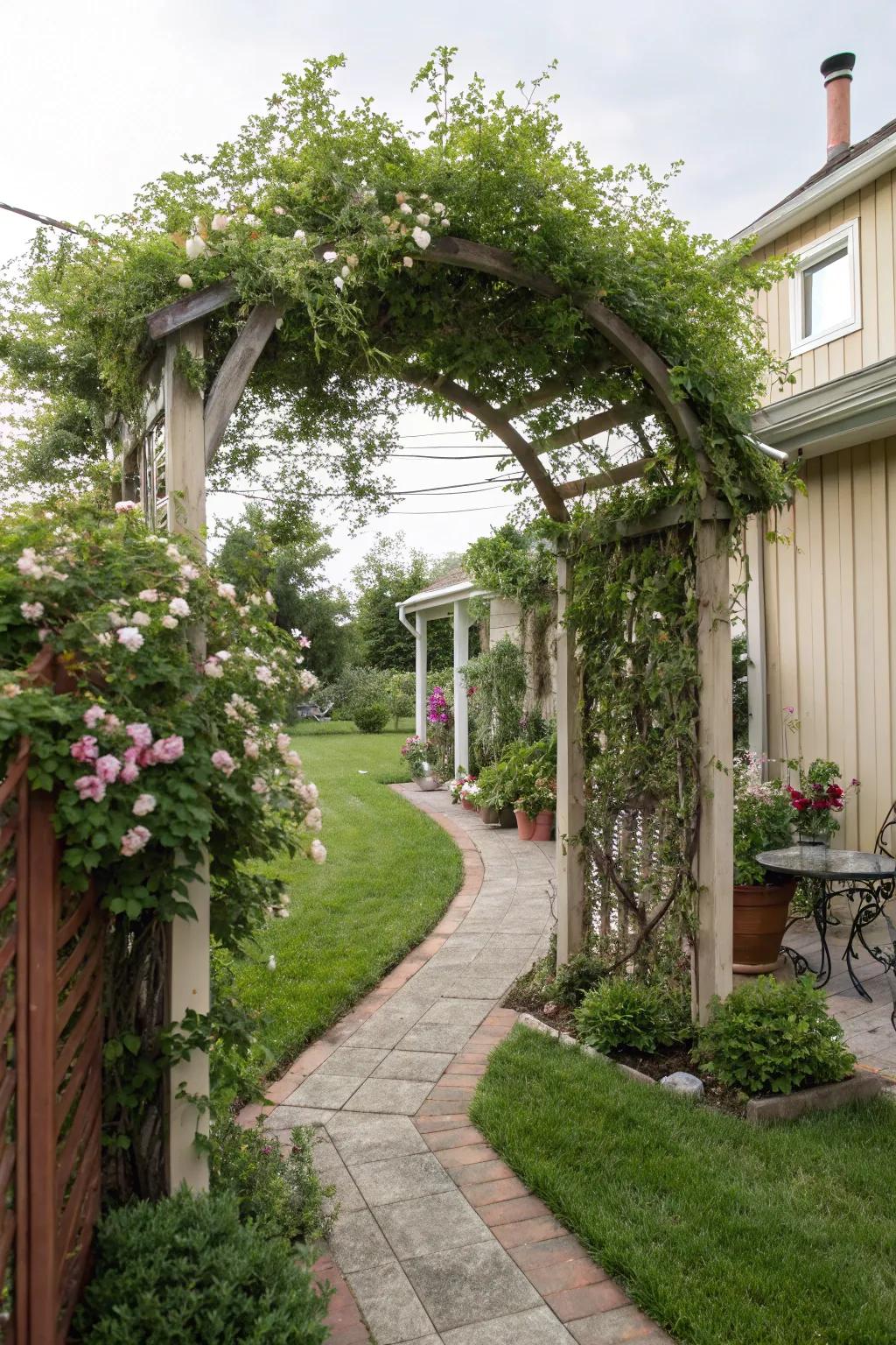 An arched arbor for a romantic, private entrance