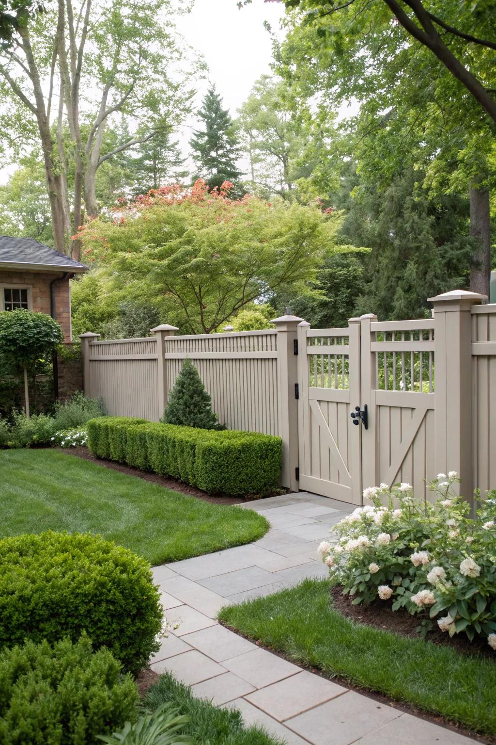 A bifold gate that blends effortlessly with its surroundings.
