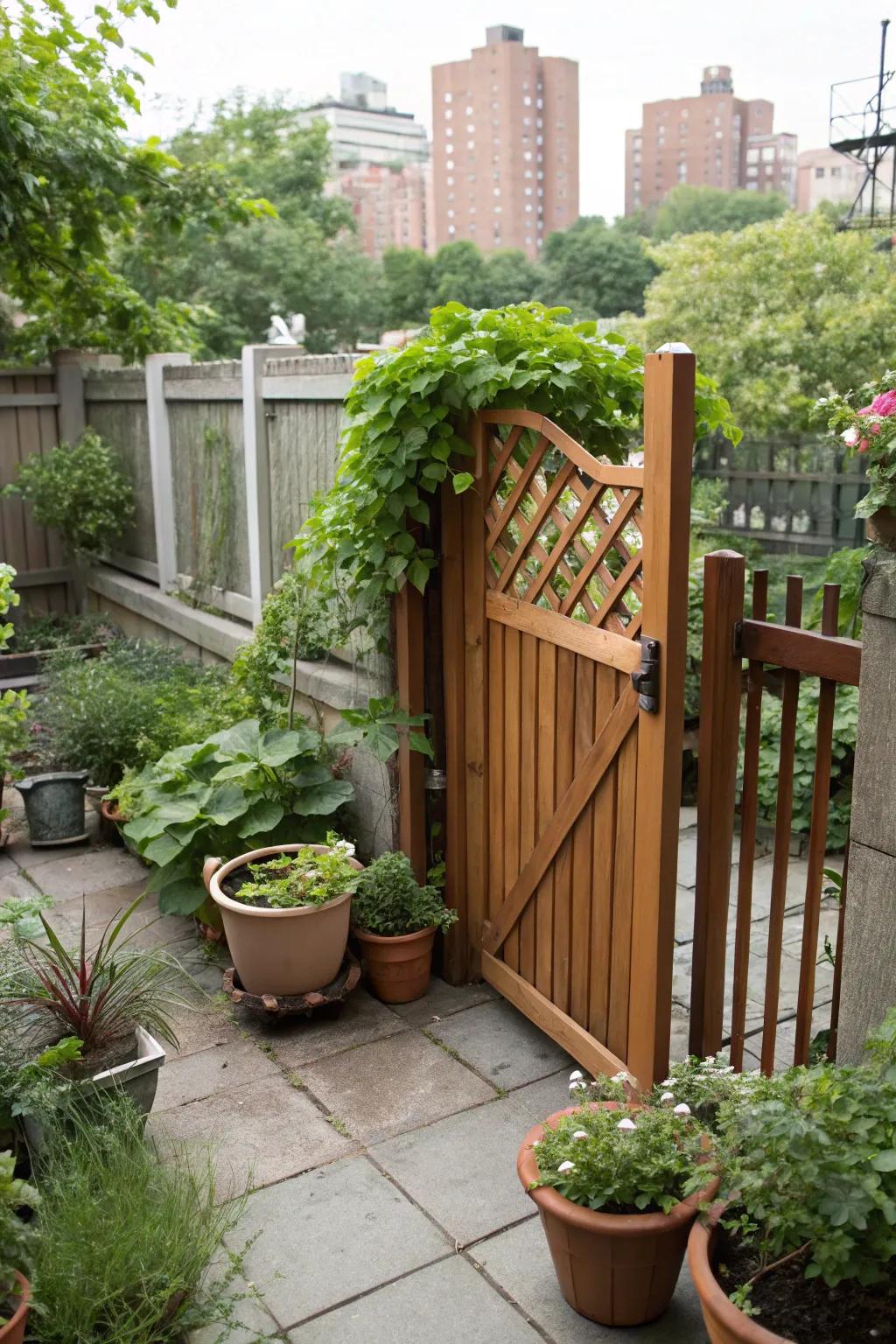 Space-saving bifold gates are ideal for small urban gardens.