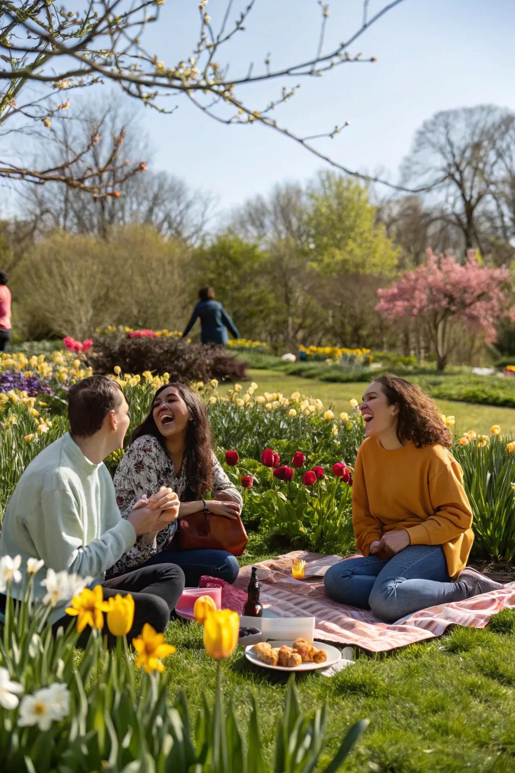 A joyful garden gathering in spring.