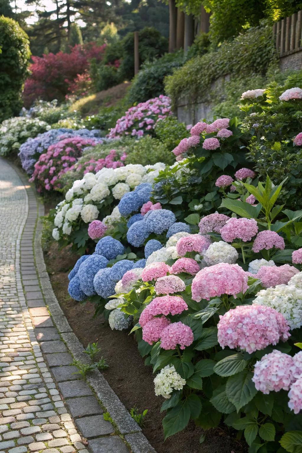 A mosaic of hydrangea varieties creating a garden masterpiece