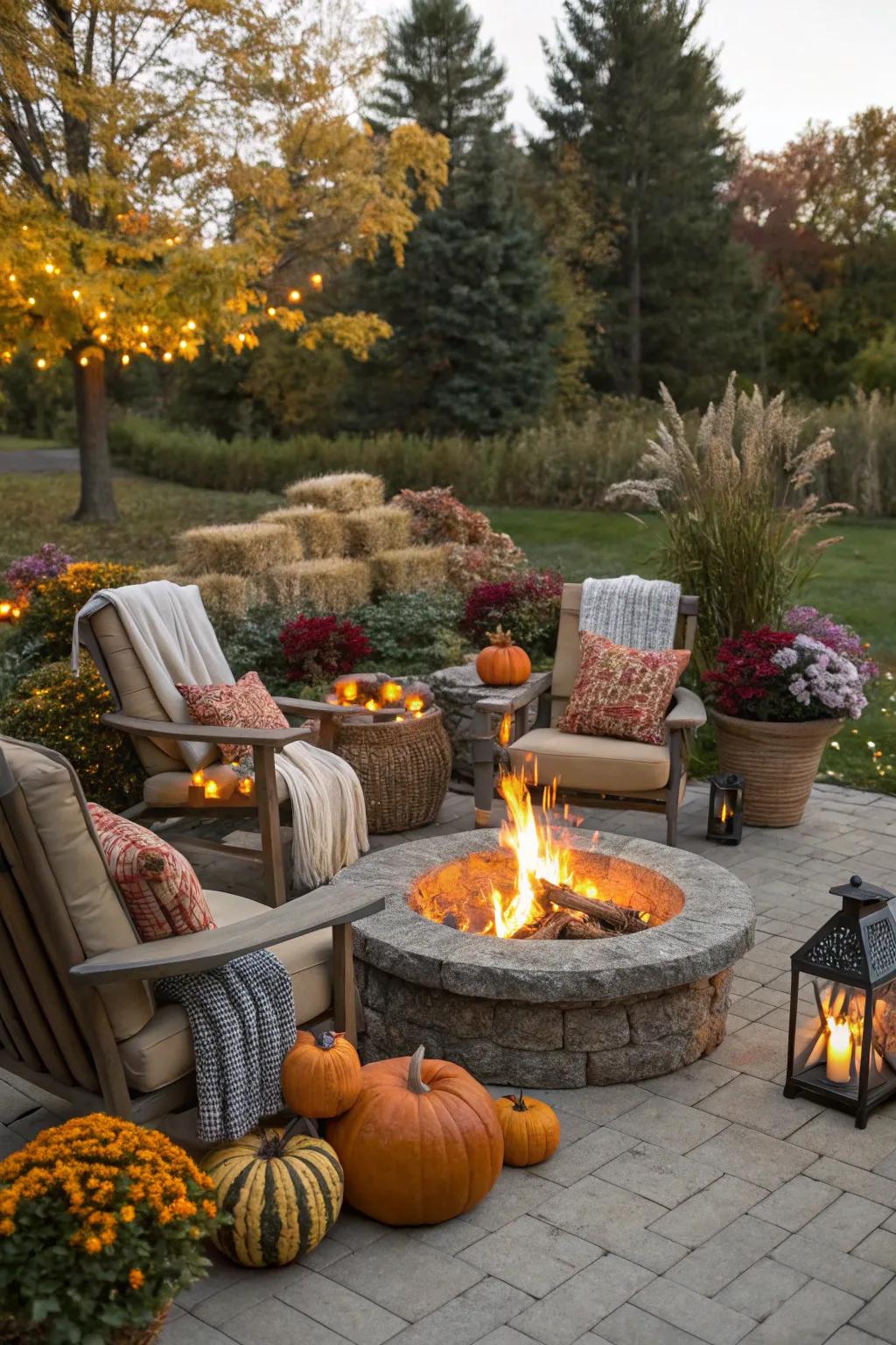 A fire pit adds warmth and ambiance to your fall garden.