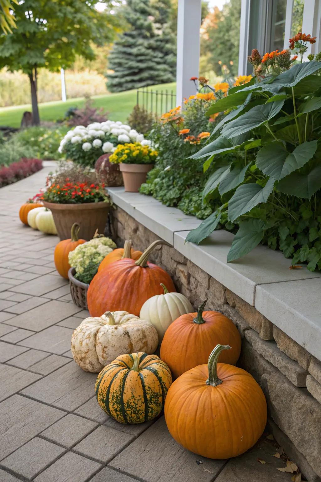 A delightful pumpkin display adds instant fall flair.