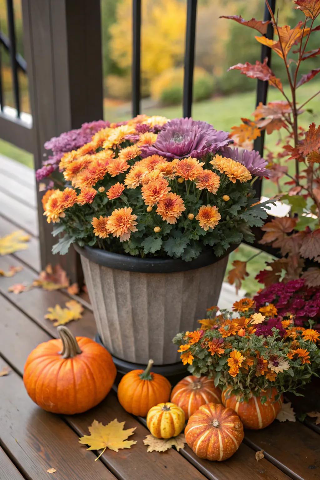 A fall-themed planter is a showstopper on any porch.