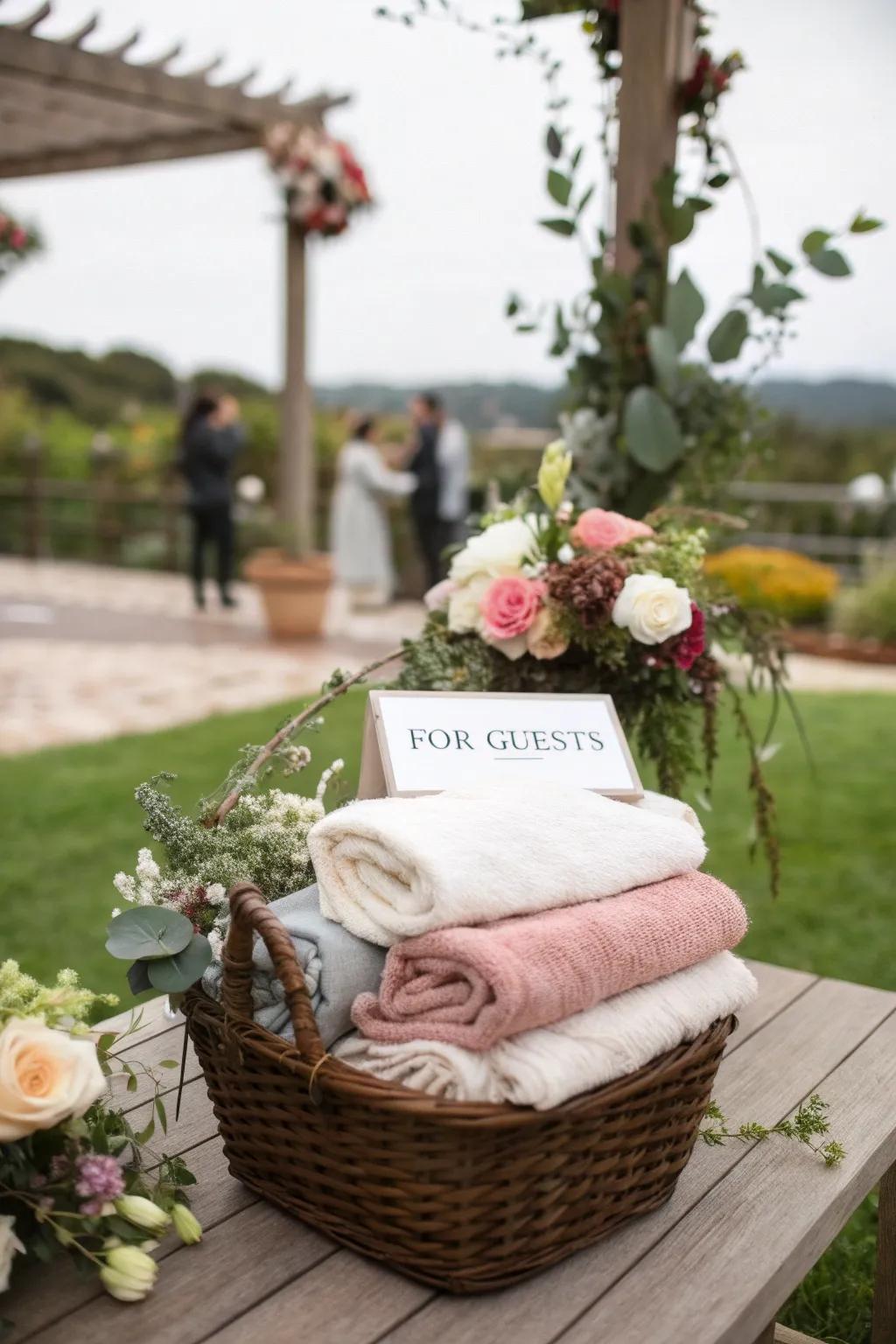 Warm blankets offered to guests for a cozy evening.