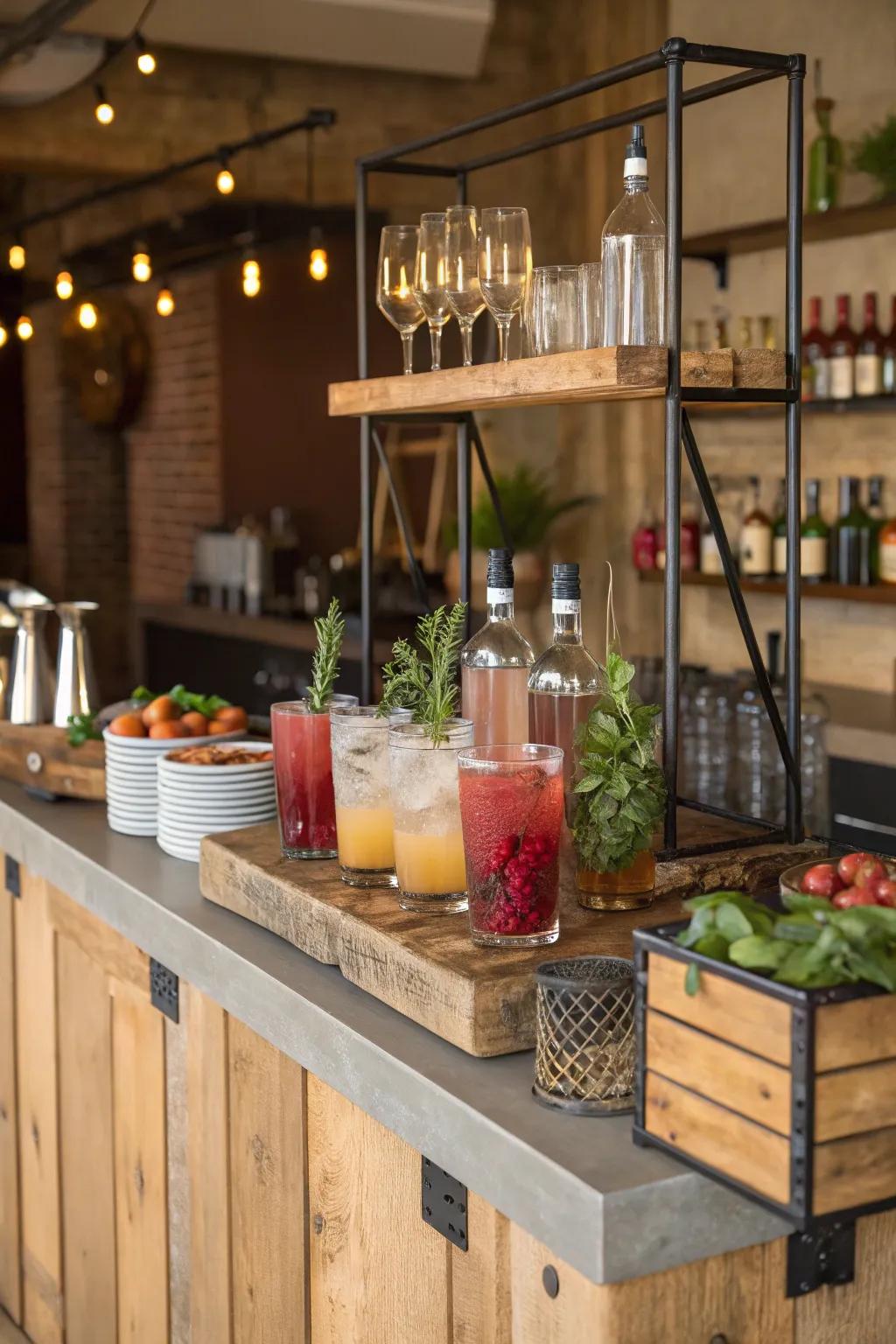 A personalized bar station with local drinks and signature cocktails.