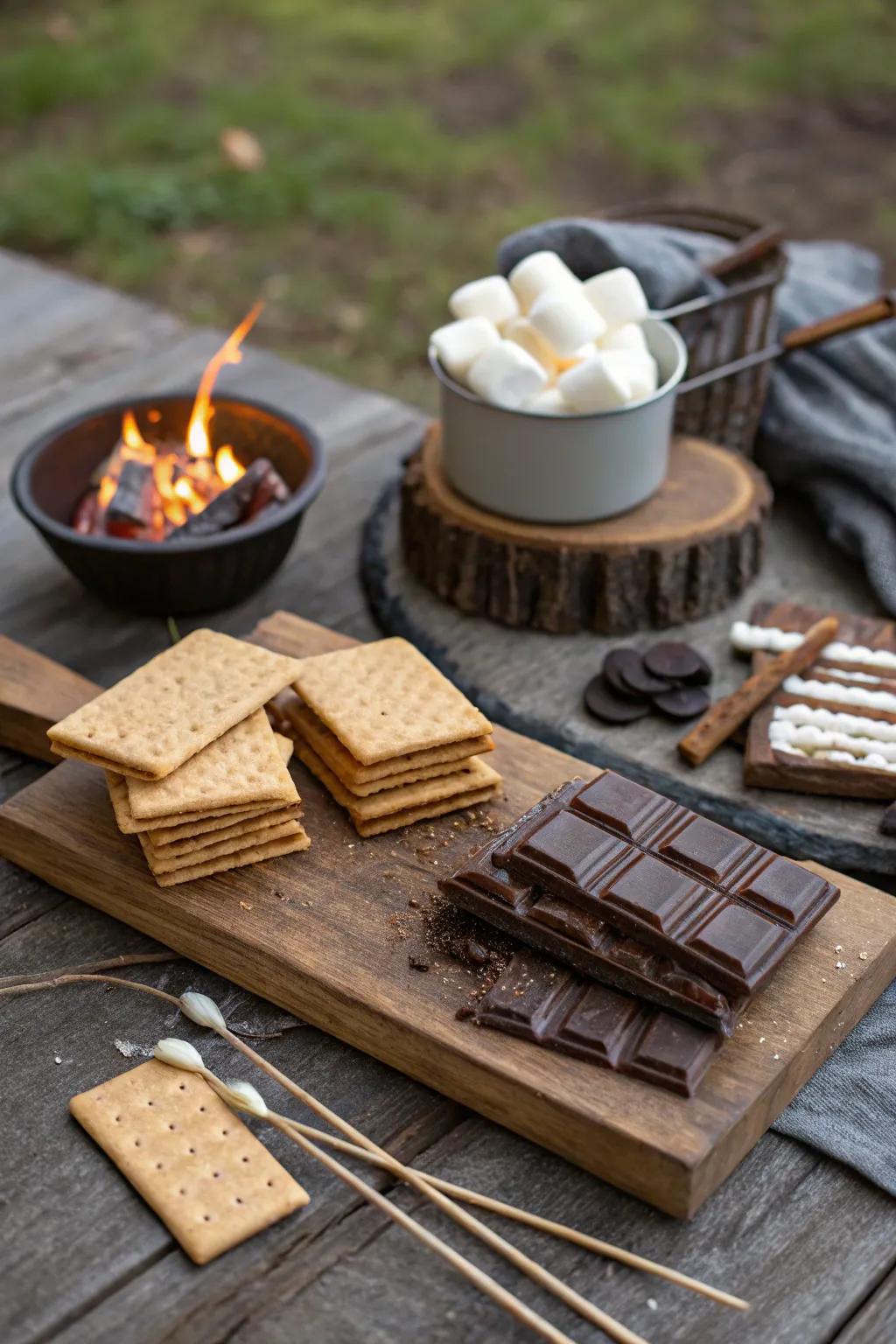 A delightful s'mores station ready for guests to enjoy.