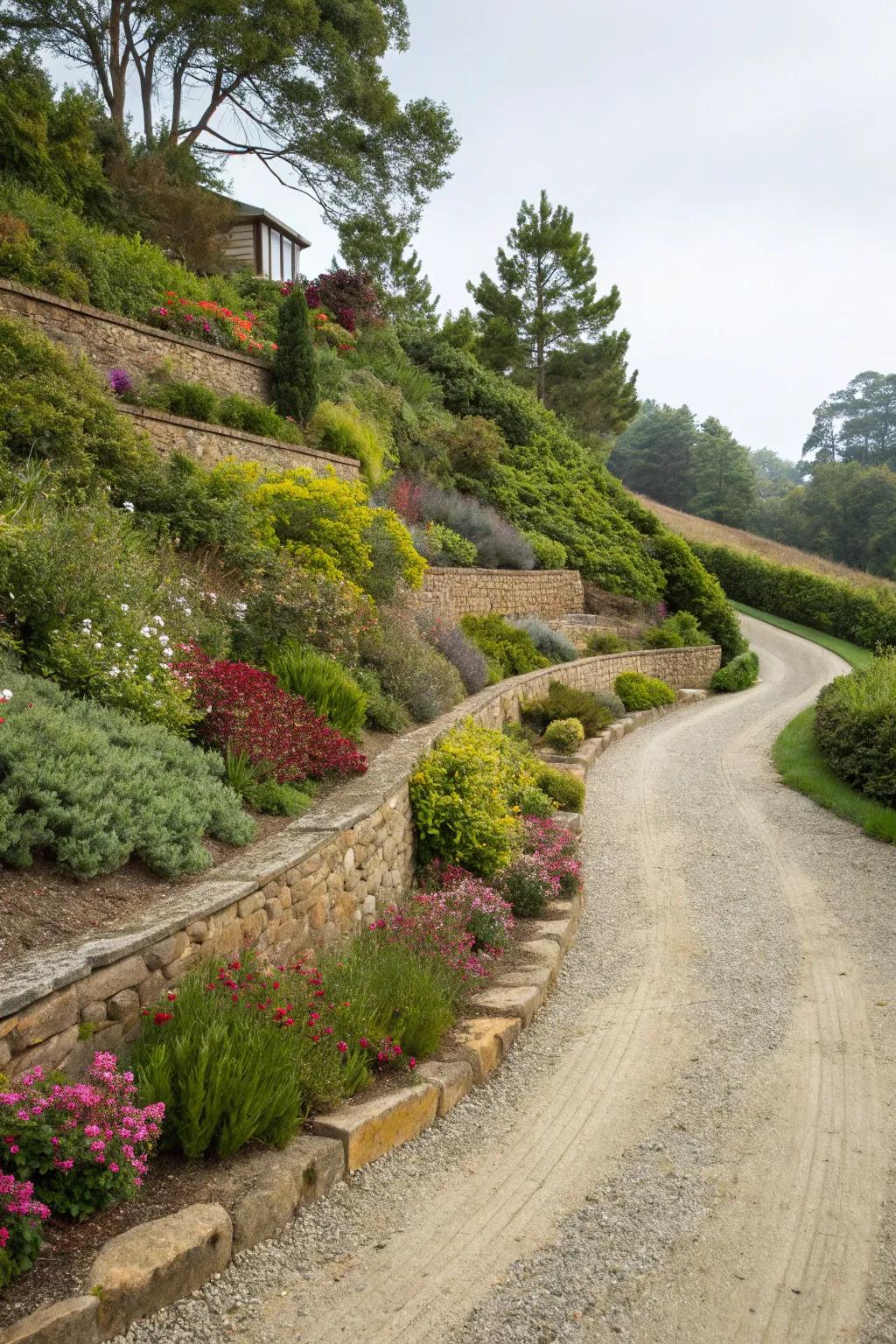 Terracing transforms steep slopes into manageable sections.