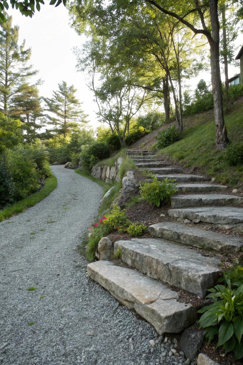 Natural stone steps offering ease and rustic beauty.