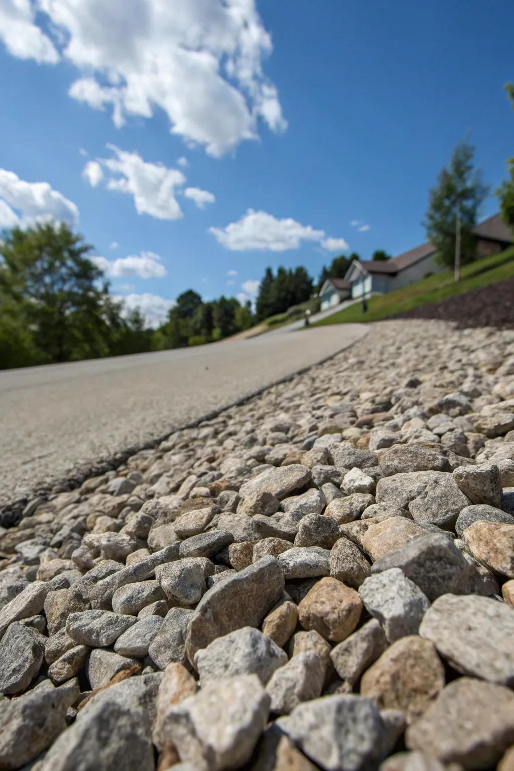 Angular gravel stones provide stability on inclined surfaces.