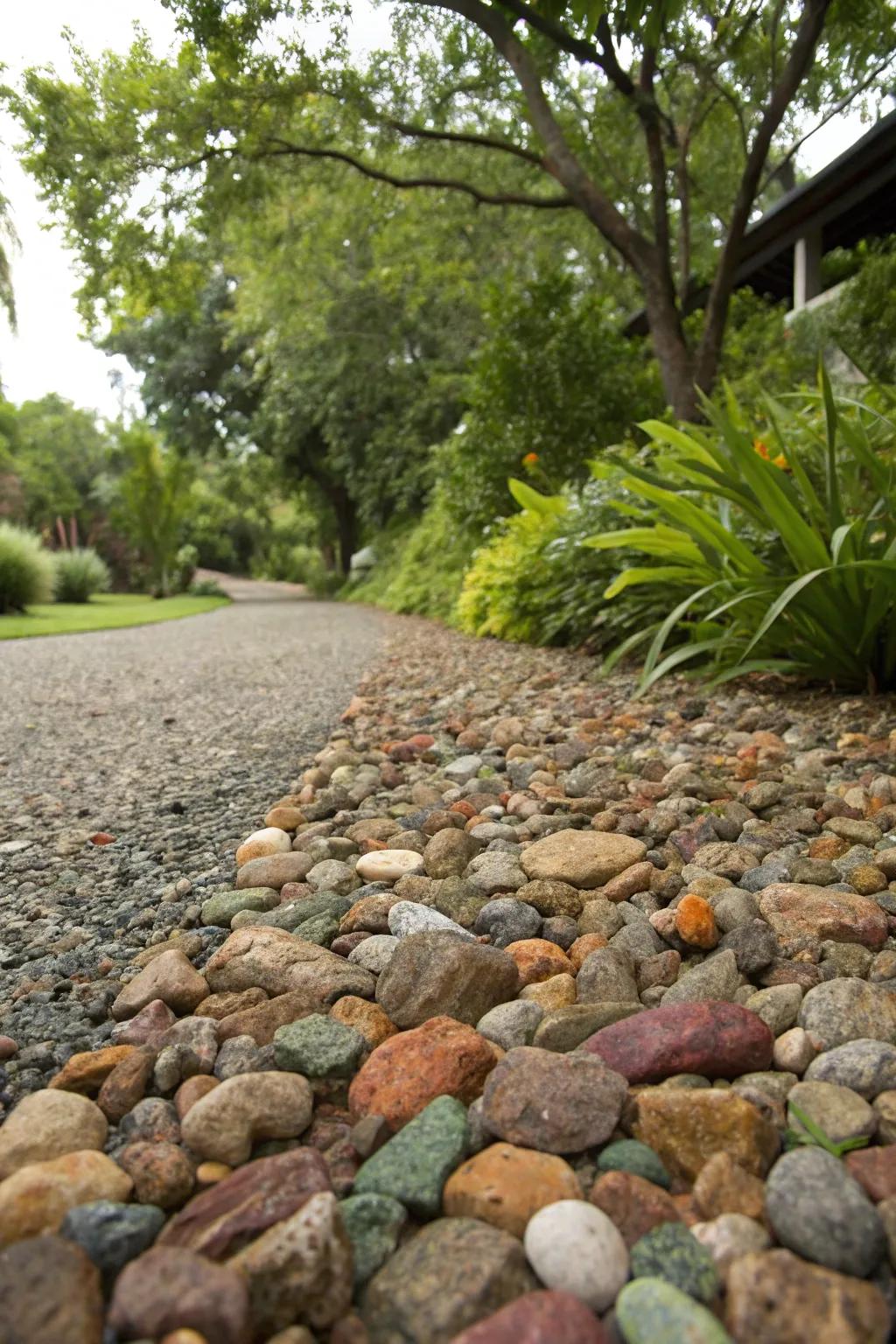 A colorful gravel mix creating a vibrant driveway.