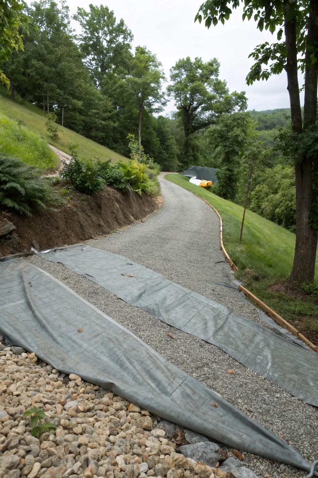 Geotextile fabric providing stability and weed control.