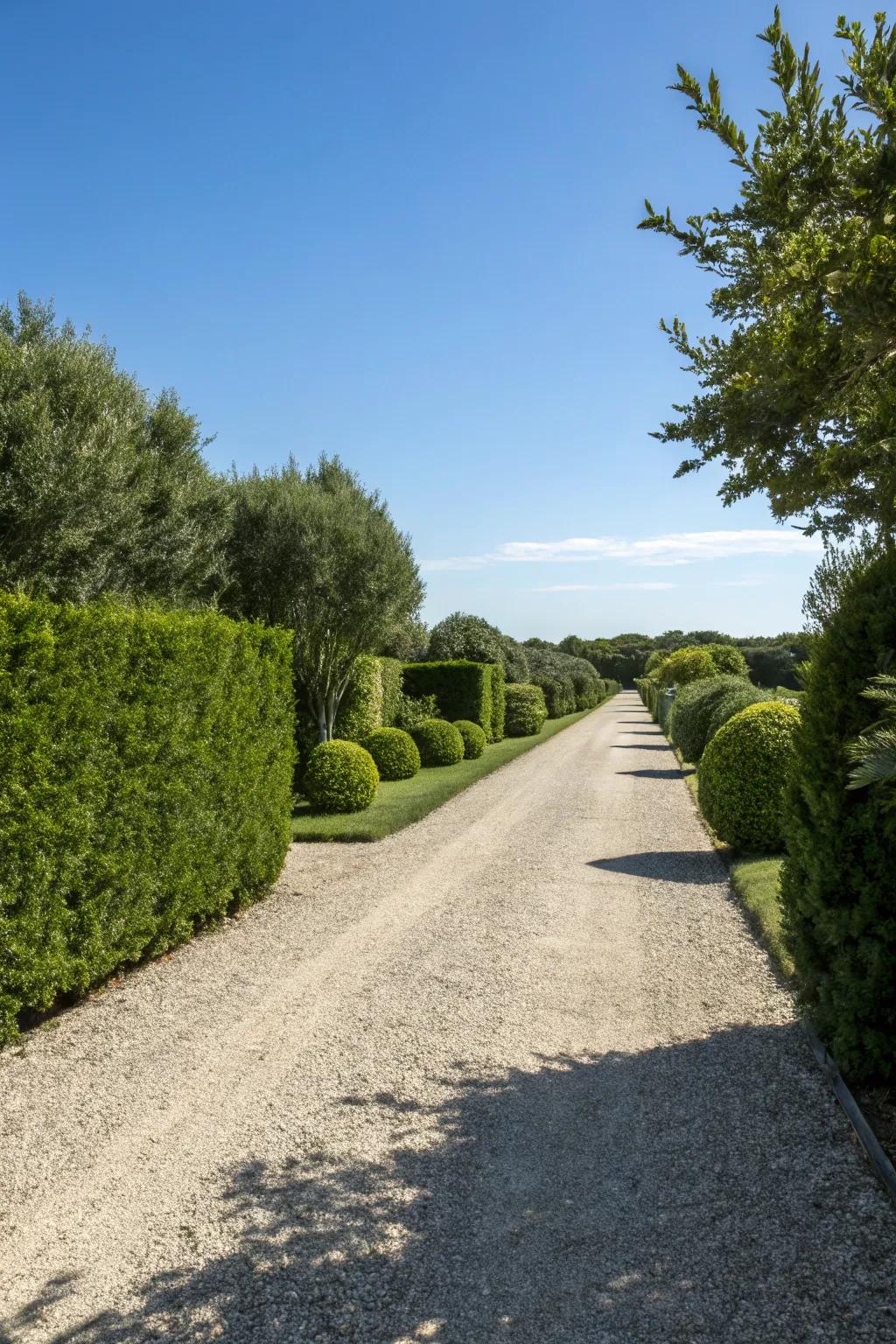 Landscaping elements creating a cohesive and inviting driveway.