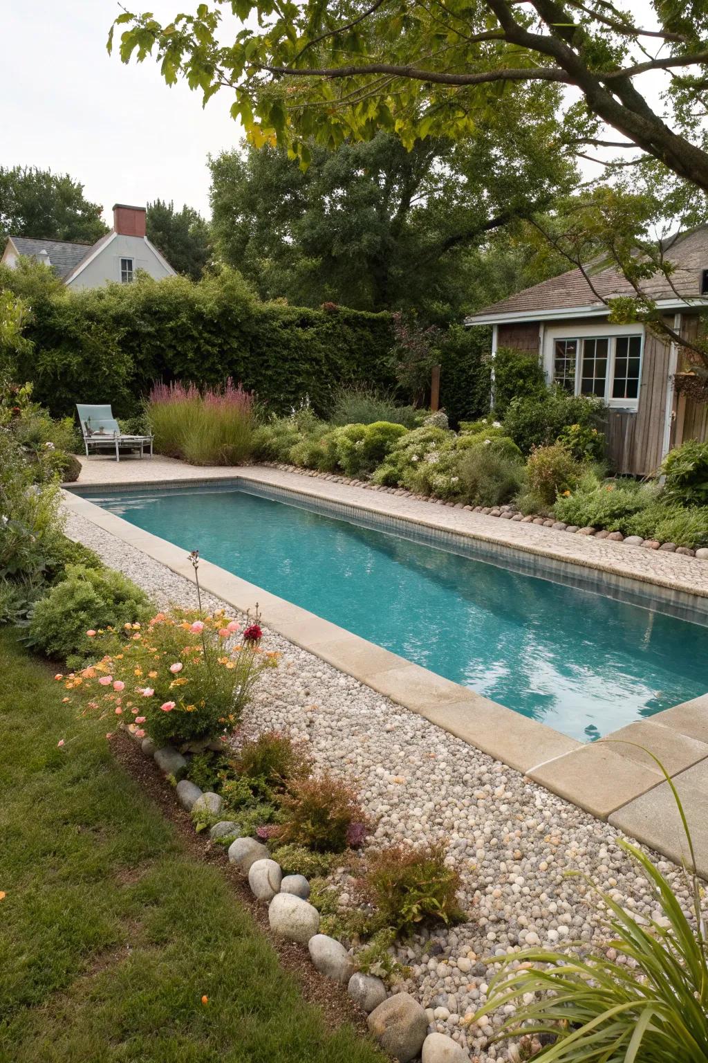 Gravel borders provide texture and excellent drainage around your pool.