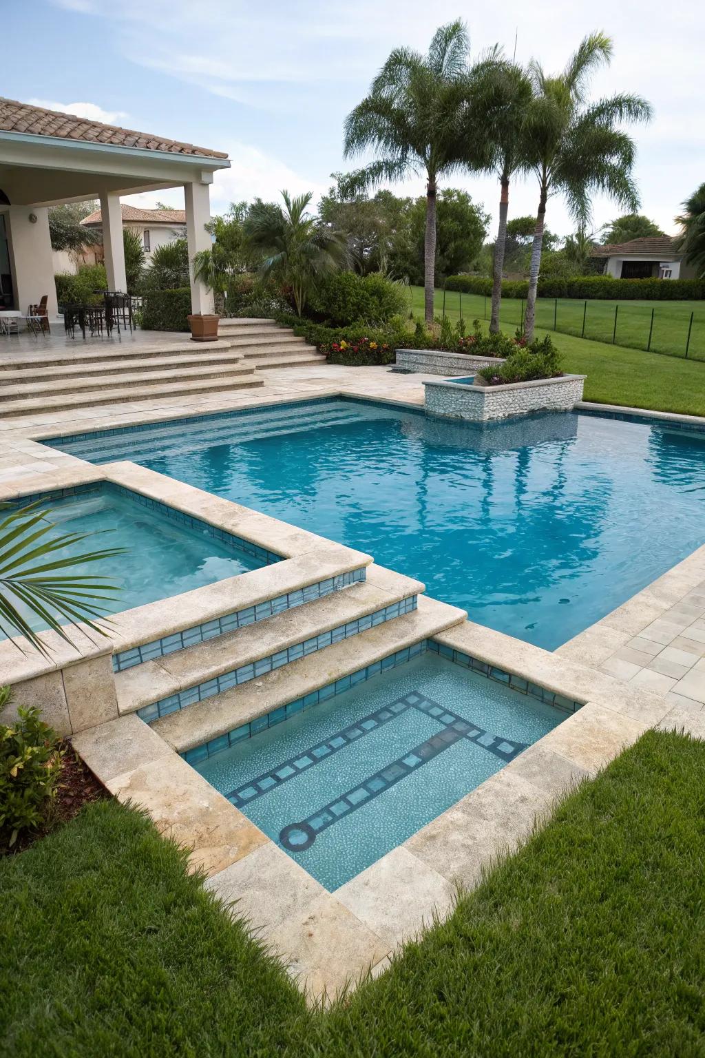 Multi-level pools offer a unique and dynamic design element.