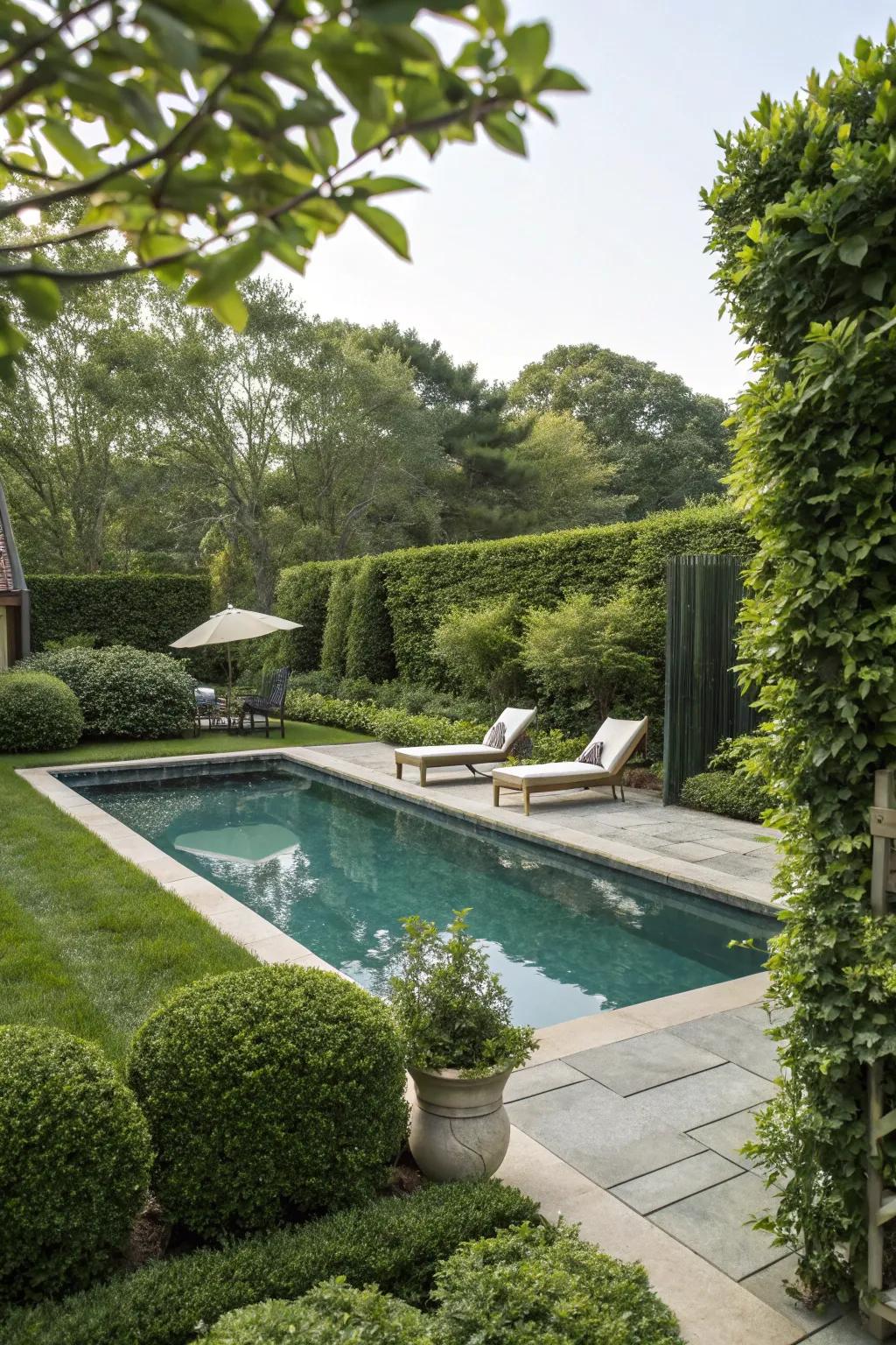 Privacy screens provide a secluded and intimate pool experience.