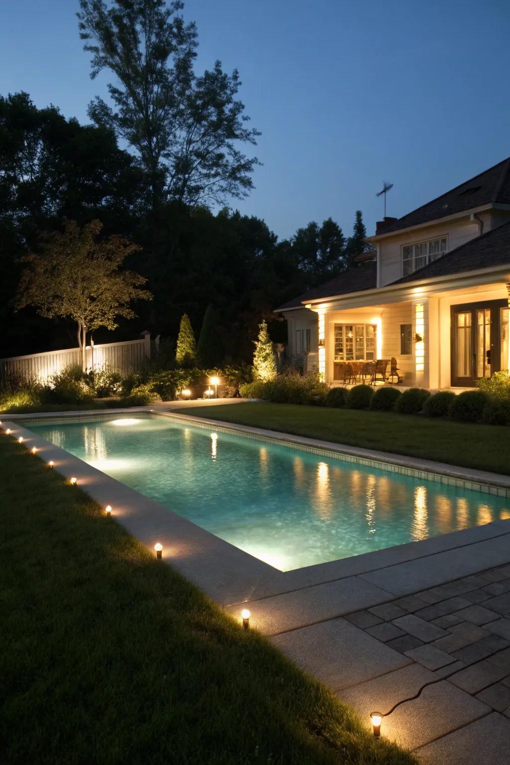 Ambient lighting transforms your pool into a stunning nighttime oasis.
