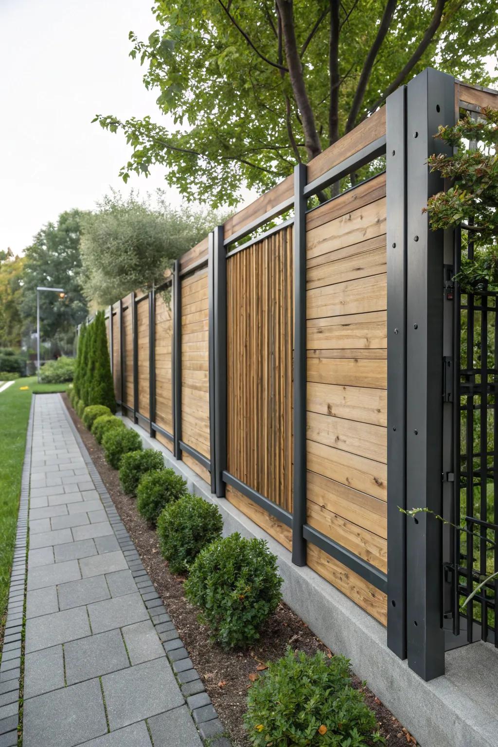 Metal accents add an industrial chic touch to any fence.