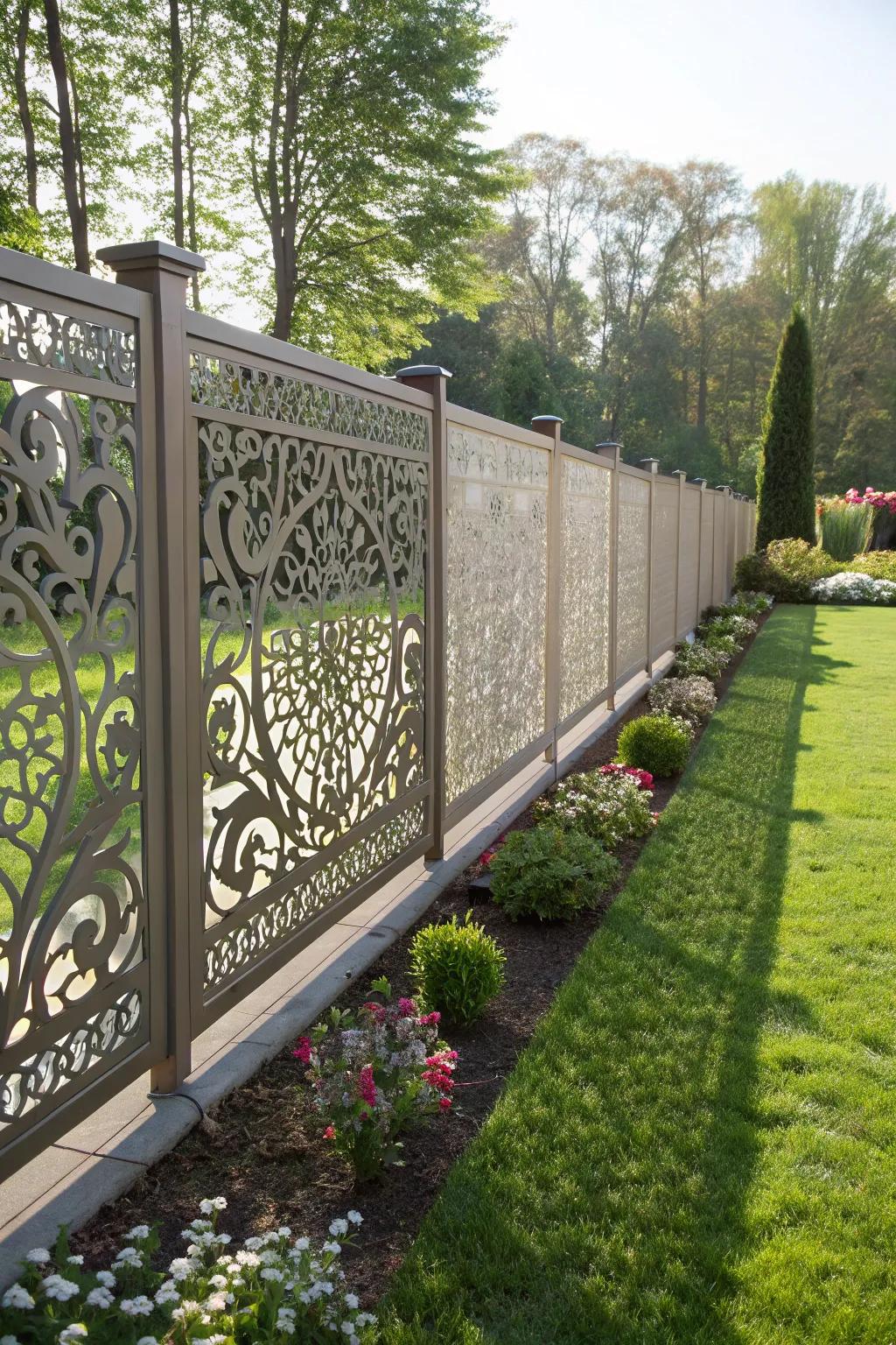 Artistic metal panels add sophistication and style to fences.