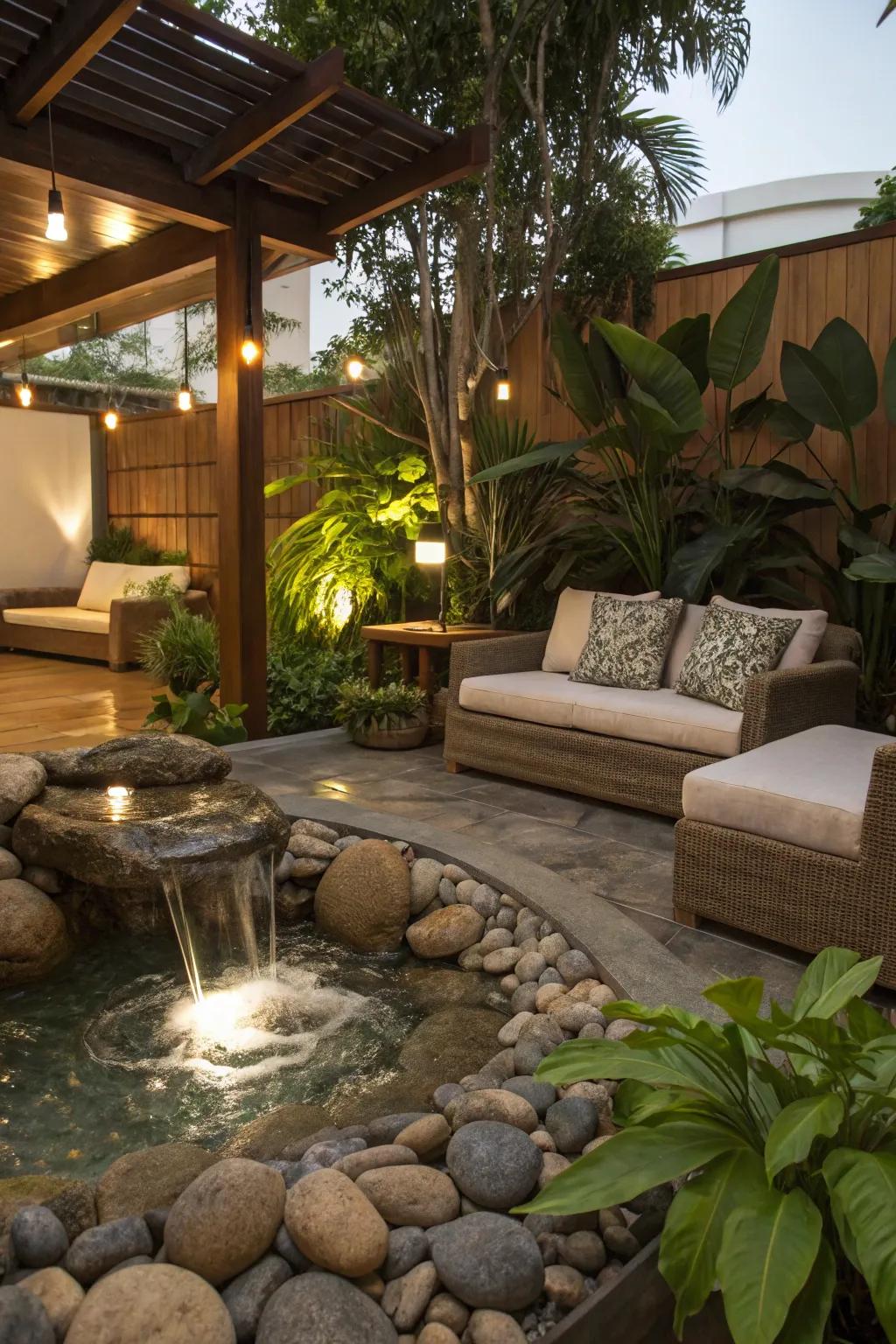 Water features enhance relaxation.