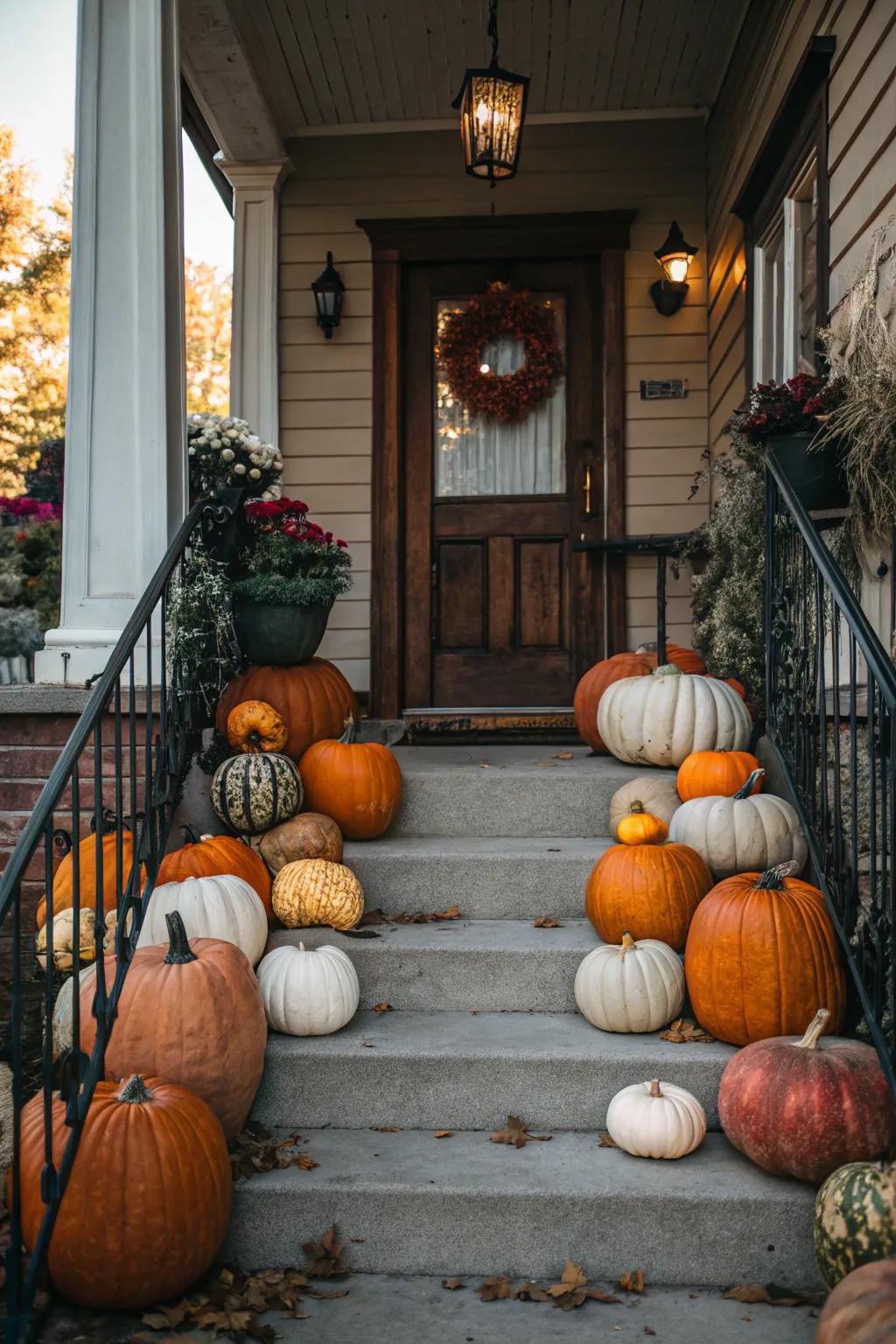 Create a welcoming path with a parade of pumpkins.