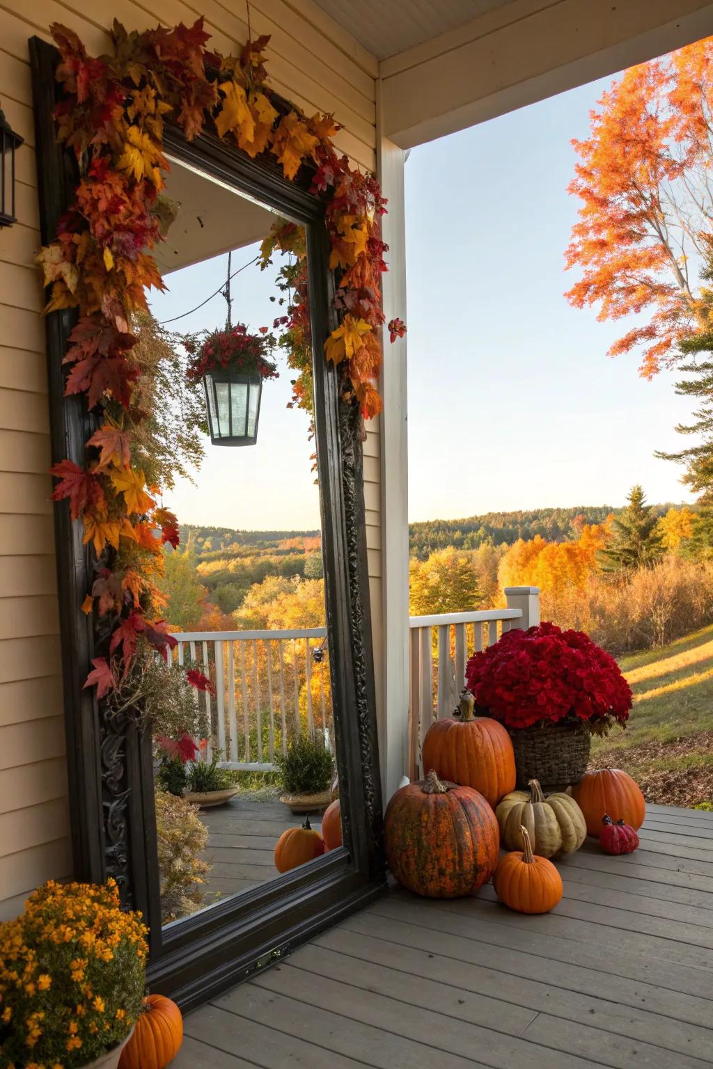 Mirrors reflect the beauty of autumn and expand the space.
