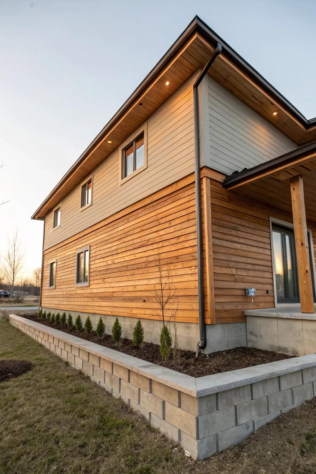 Wood skirting brings warmth and natural beauty to block foundations.