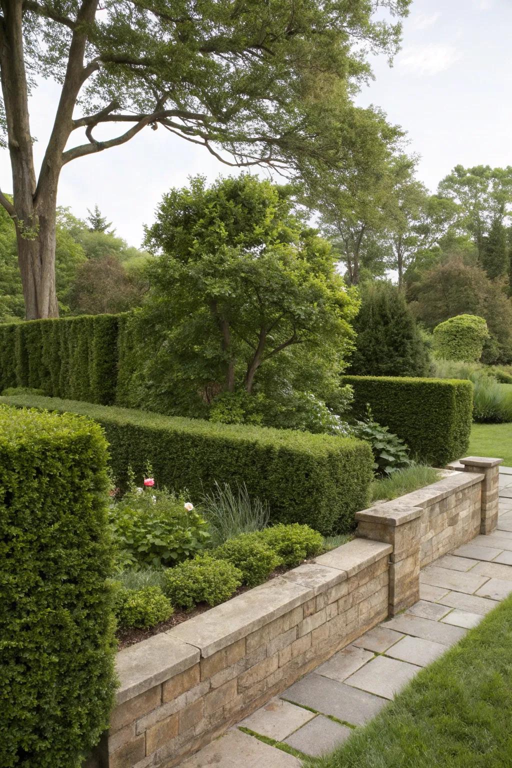 High bushes and hedges offer natural coverage and privacy.