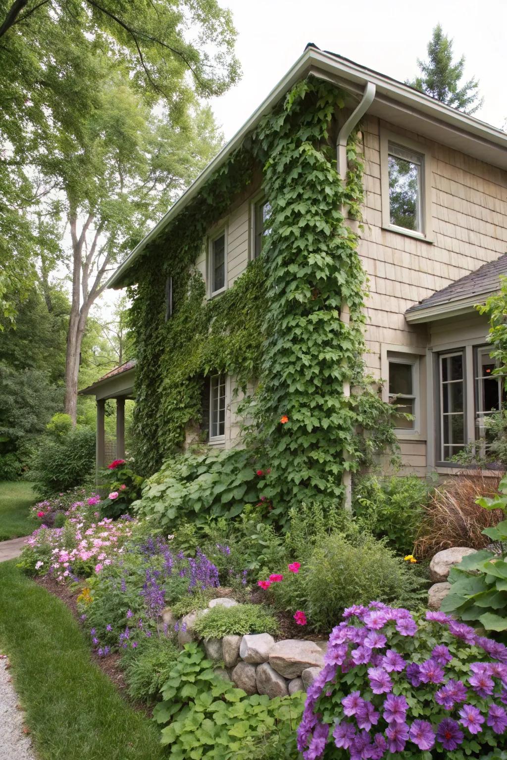 Climbing plants offer a natural way to cover block foundations beautifully.