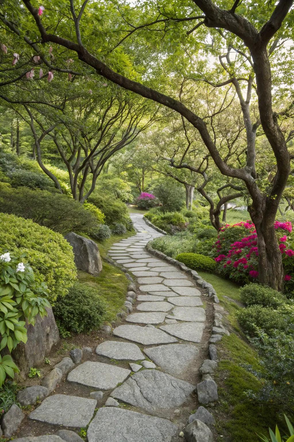 Garden pathways add charm and direction around your trees.