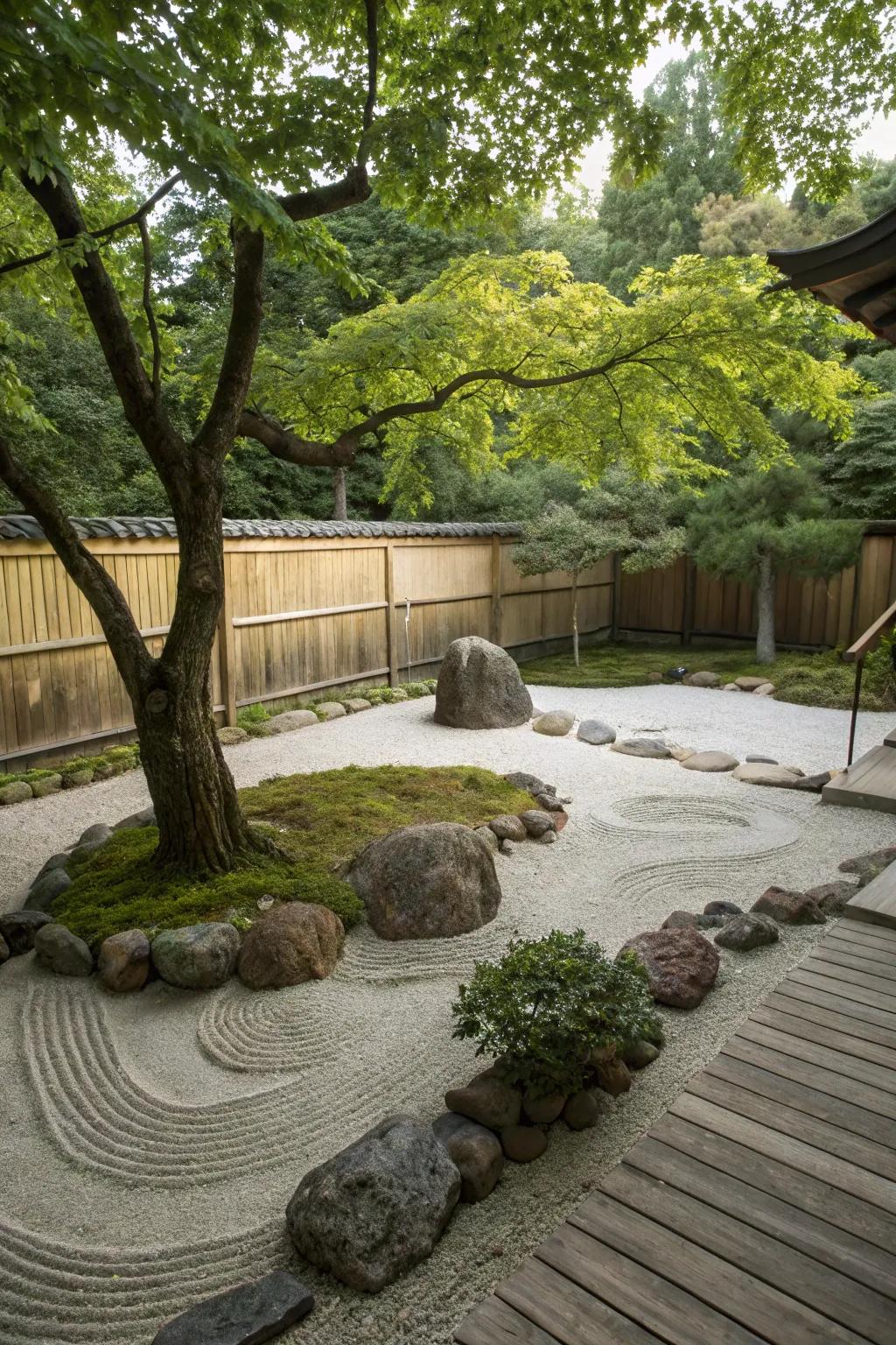Zen elements bring tranquility to your tree garden.